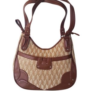 Stone Mountain Brown Leather and Woven Handbag/Shoulder Bag